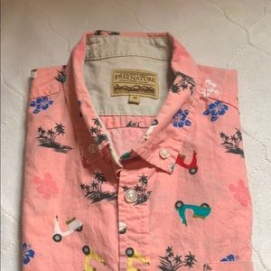 Moped print short sleeve button down shirt